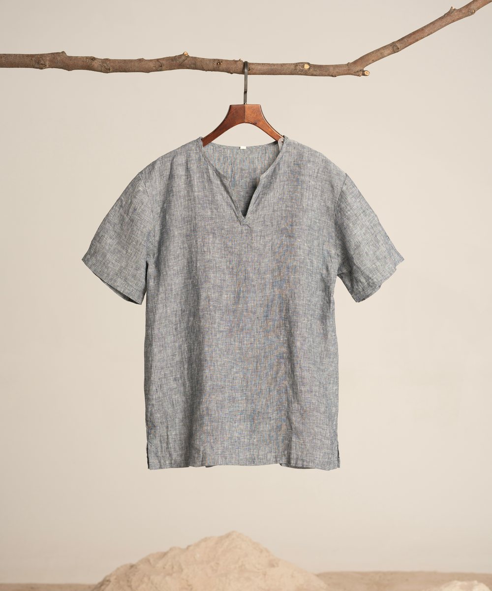 Grey Linen Popover Shirt